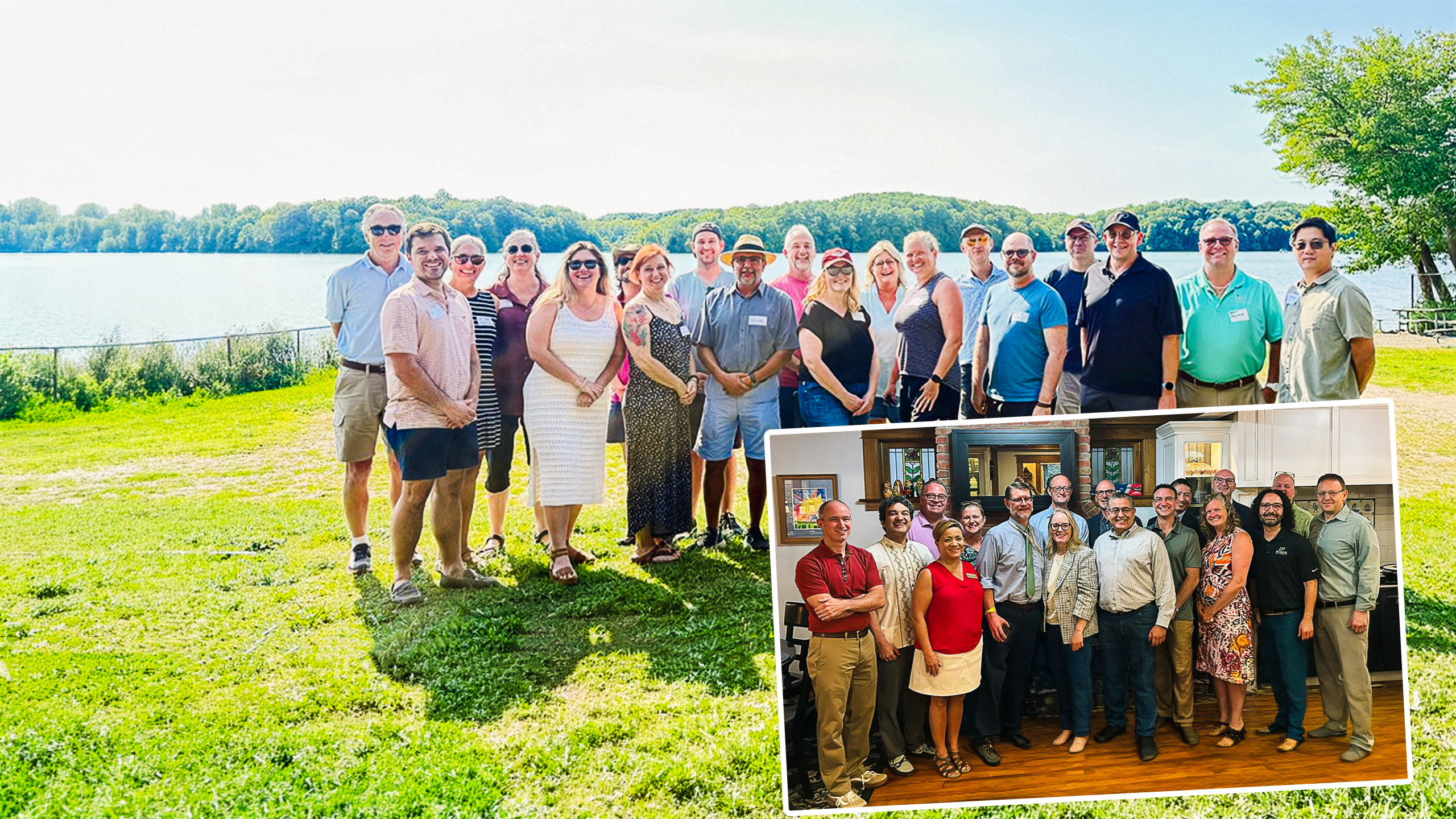 Members of the NSF IMPACT Engine community gather at lakeside and indoor events.