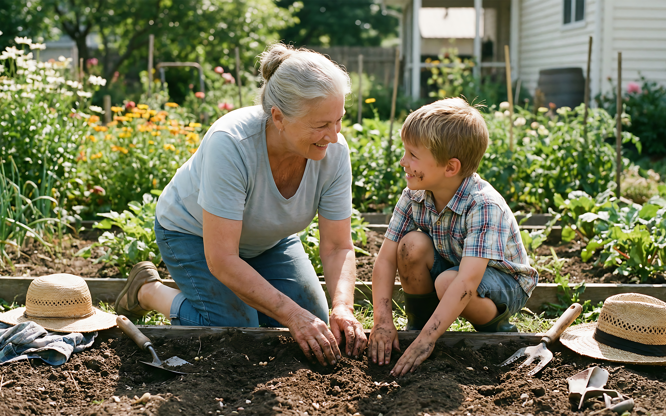 Grandparent spending active time outdoors with grandchildren